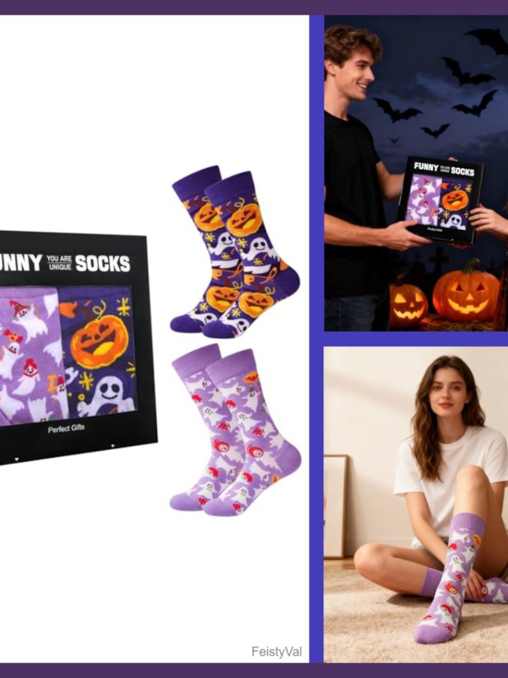 Halloween Cat Ghost Pumpkin Cotton Blend Crew Socks 2 Pack